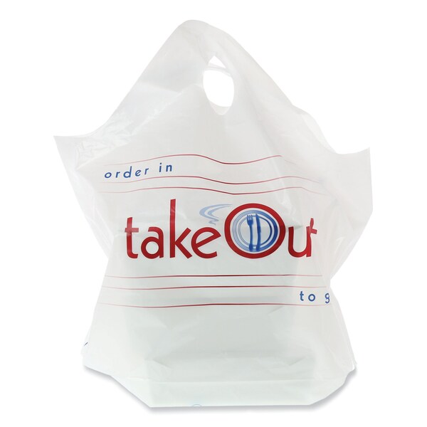 Wave Top To-Go Bags, 19 X 9.5 X 19, White With Red Print, 500PK